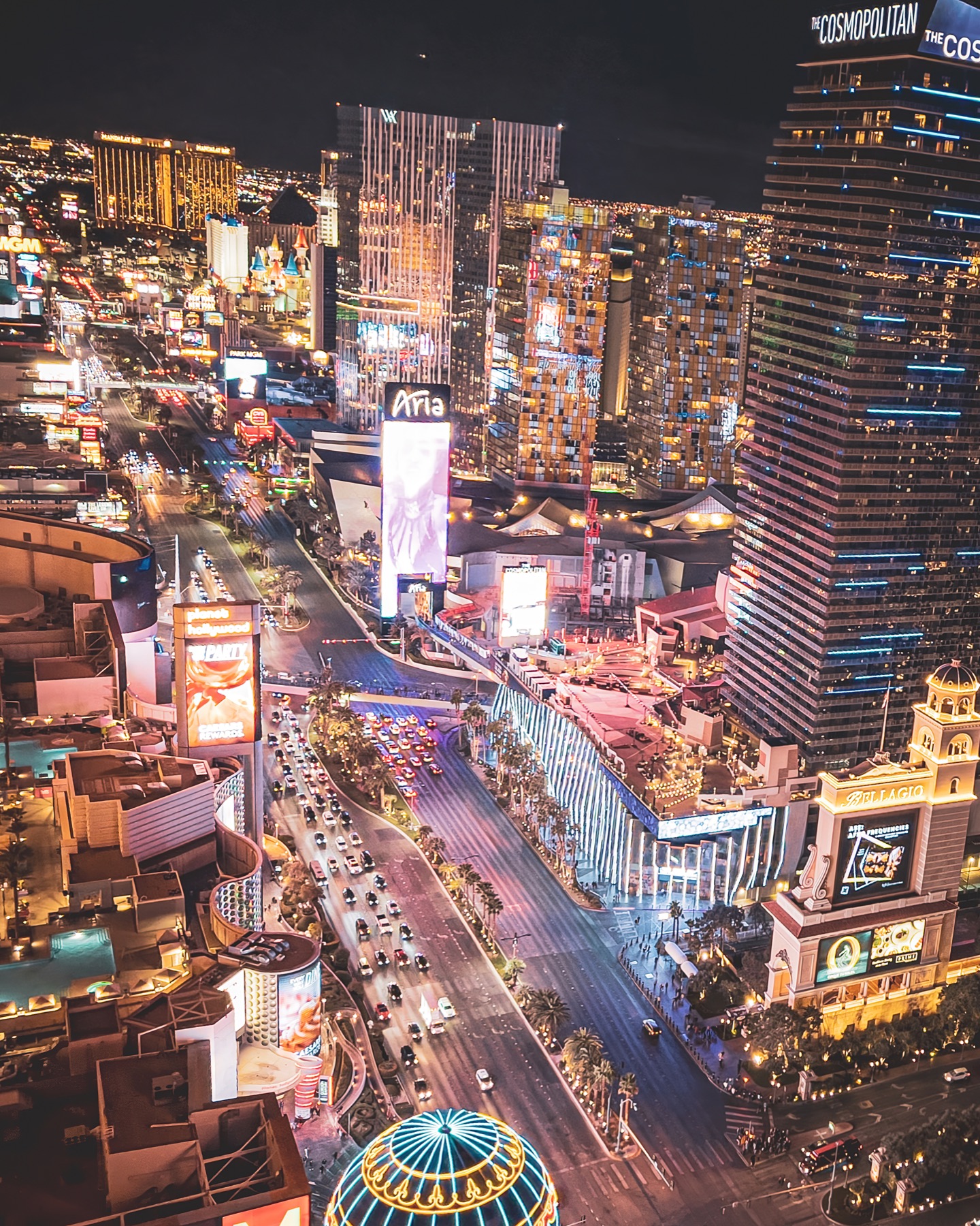The Las Vegas Strip glowing at night